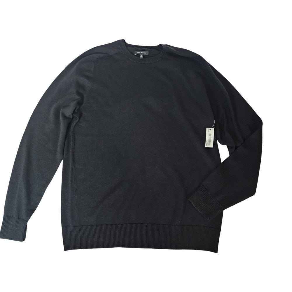 Paris Sunday Mens Black 100% Wool Crewneck Pullover Sweater Size Medium NWT